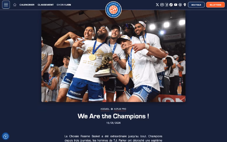 Aperçu du site Chorale Roanne Basket